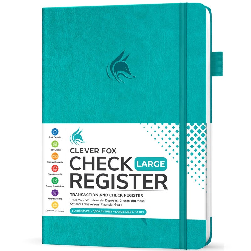 Clever Fox Check Register Book - Deluxe Transaction Register  Accounting Ledger Book  Checkbook Register & Checking Account Register Book for Personal and Work Use  Large Size  7x10  - Turquoise - Image 1